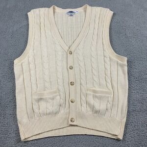 Vintage Smythe Cardigan Sweater Vest Men XL Ivory Aran Front Pockets Made In USA